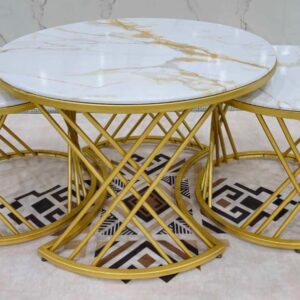 طاولة ثلاثية دائرية فاخرة بتصميم عصري وأنيق